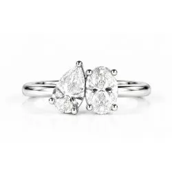 Bague de fiançailles Toi & Moi poire et ovale, platine